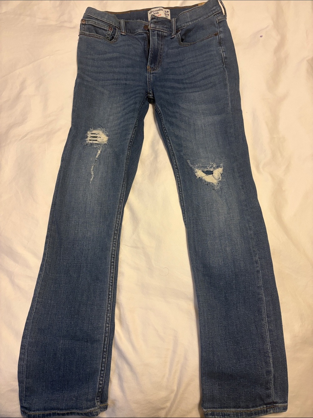 abercrombie kids Medium Blue Distressed Straight Jeans